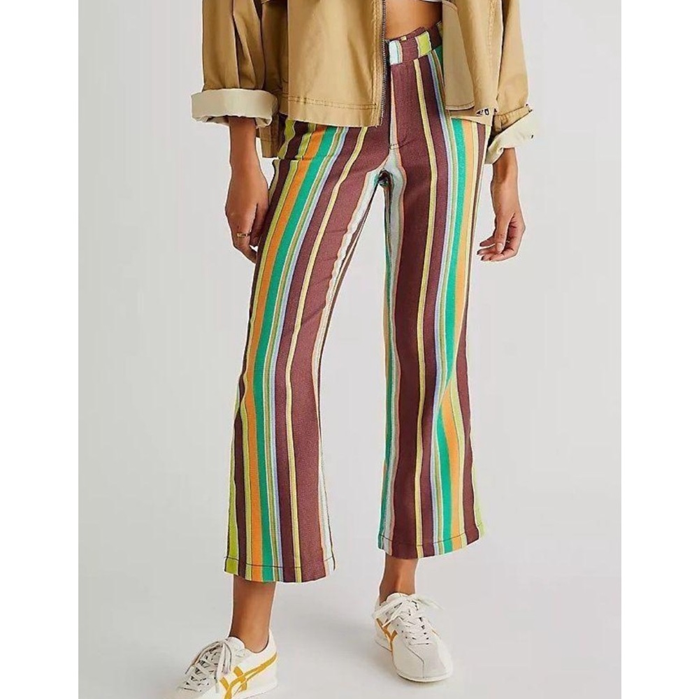 Free People La Paz Slim Crop Pants Brown Combo